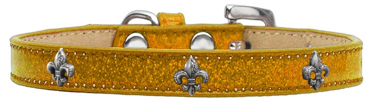 Silver Fleur De Lis Widget Dog Collar Gold Ice Cream Size 20